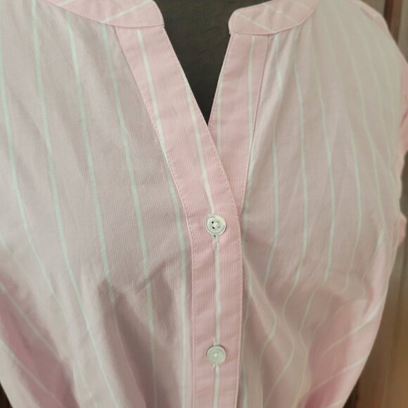 Talbots Womens Pink & White Striped Button-Down Blouse With Belt - Size M - Picture 2 of 4